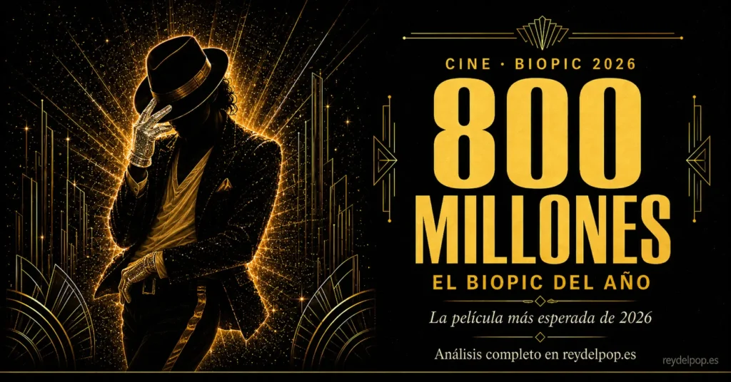 Silueta dorada de Michael Jackson con el texto "800 Millones · El Biopic del Año" — la película de Michael Jackson y su impacto en 2026